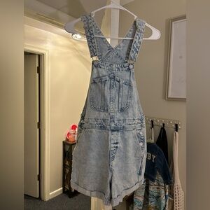 Denim overall shorts